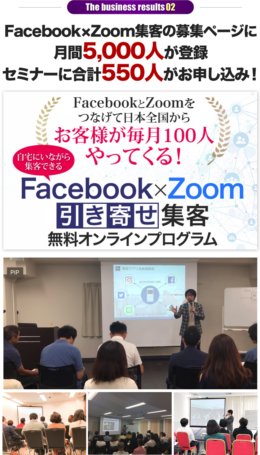 Facebook×Zoom集客の募集ページに月間5,000人が登録セミナーに合計550人がお申し込み！