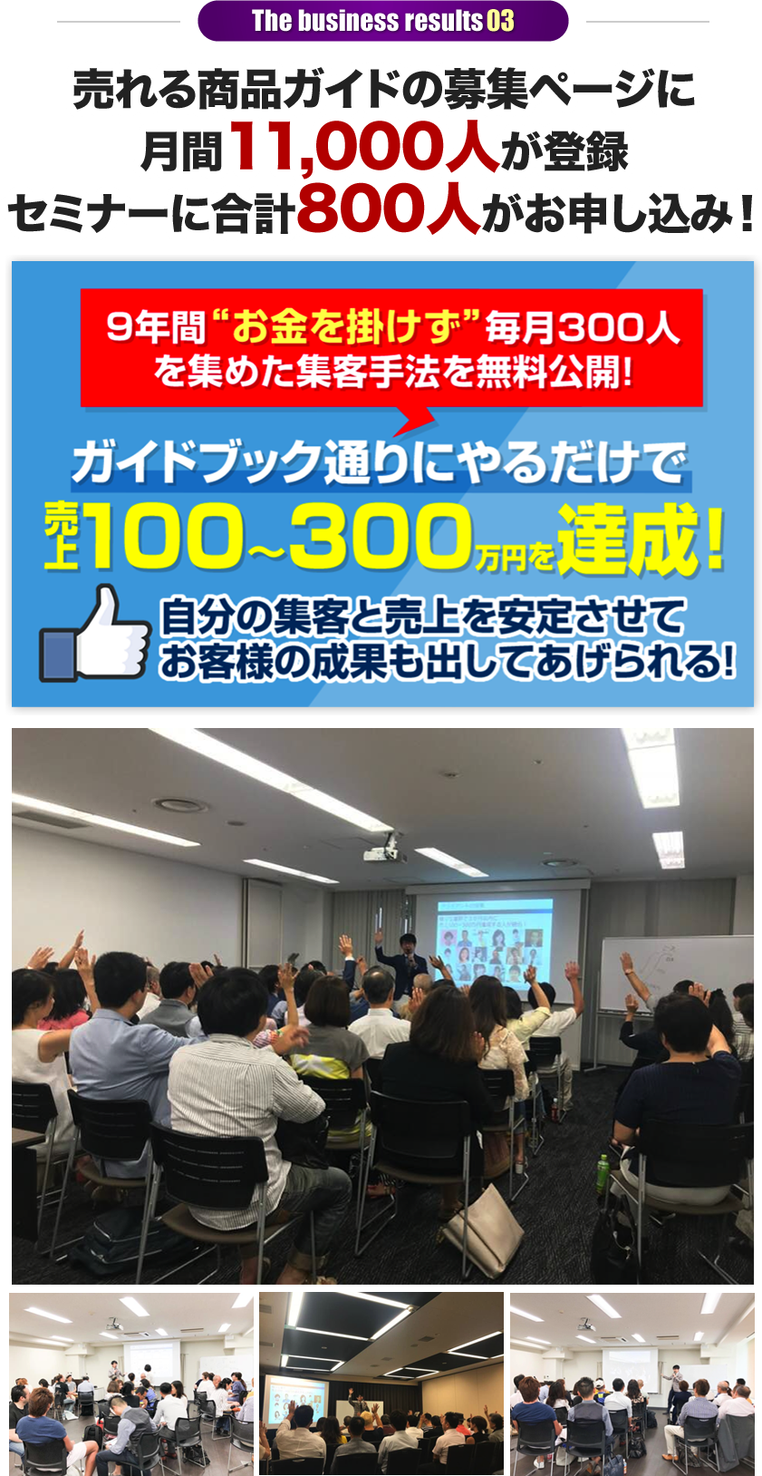 売れる商品ガイドの募集ページに月間11,000人が登録セミナーに合計800人がお申し込み！